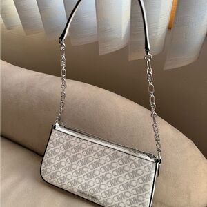 Michael Kors White Shoulder Bag with Silver Chain